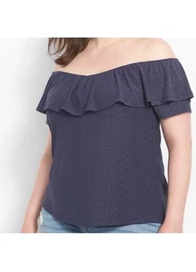 Lane Bryant Eyelet Ruffle Off The Shoulder Spring Blouse Top Blue 22/24 NWT - Picture 1 of 8
