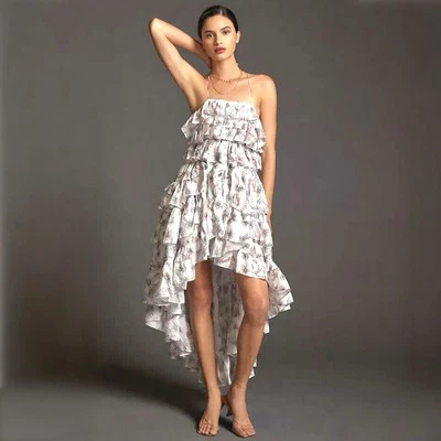 Vestido Anthropologie Magali Pascal Celesta Mezcla Seda XS Alto-Bajo Volantes $849 Foto 1 de 4