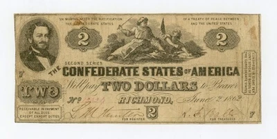 1862 T-42 $2 The Confederate States of America Note - CIVIL WAR Era - Image 1 of 2