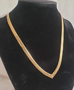 Nachlass 14K Gelbgold Milor Fischgrät V-Ausschnitt 16" Halskette Karabinerverschluss - Bild 1 von 10