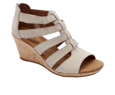 NUEVAS Sandalias Rockport Mujer 11 W Briah Cremallera Gladiador Cuña BX178 Cuero Taupe Foto 1 de 4