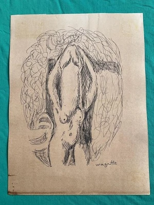RENÉ MAGRITTE dibujo y pintura sobre papel antiguo firmado estampado vintage Foto 1 de 3