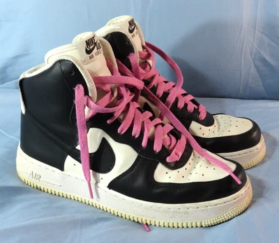NIKE AIR FORCE 1 ONE High By You Custom SNEAKERS SHOES White Black Pink WOMENS 9 - Image 1 of 4