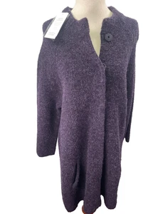 Eileen Fisher Coat Womens Large Merino Wool Boucle Doubleknit Mock Neck Jacket - Picture 1 of 22