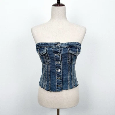 Forever 21 Top Womens S Blue Tube Top Western Cowgirl Festival Y2K Rodeo Denim - Image 1 of 4