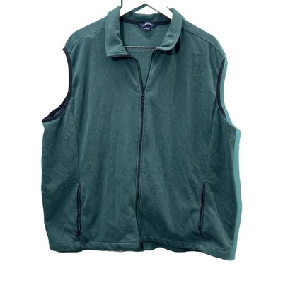 Lands' End XXL Fleece Vest Forest Green Pockets Zip Front Therma Check Nanotex - Image 1 of 4