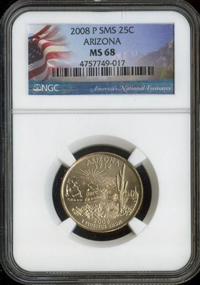 2008-P Arizona Quarter NGC MS68 Quality Satin SMS Auction - Image 1 of 2