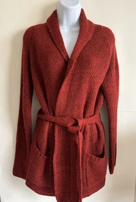 Cárdigan Forever 21 Mujer Pequeño Rojo Cuello Largo Bolsillos con Cinturón Vacaciones Navidad Foto 1 de 4