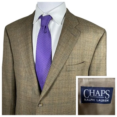 VTG Chaps Ralph Lauren Sport Coat 46/48R Lambswool Herringbone Tweed Plaid Check - Image 1 of 4