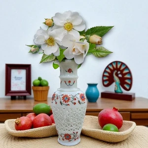 Vaso intarsiato in marmo di lusso - opera d'arte Pietra Dura floreale fatta a mano - decorazione artigianale - Foto 1 di 6
