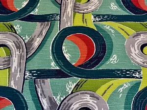 Race Track 50s Verner Panton Spherical Orbs Mid Century Barkcloth Vintage Fabric - Picture 1 of 20