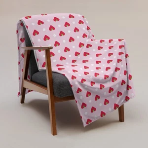 Rosa Tupfen & Erdbeere Polyester Überwurf Decke - Bild 1 von 3