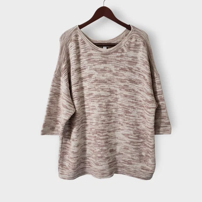 Pure Jill Plus Sz 2X Marled Textured Knit Tunic Sweater Boatneck Casual Neutral  - Image 1 of 4
