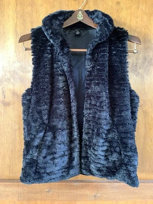 Chaleco de piel sintética para mujer MIXIT negro talla L XL cierre de gancho bolsillos capa dinero antiguo Foto 1 de 4