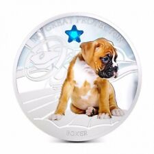 1 Oz Silver Coin 2013 $2 Fiji Dogs & Cats - My Great Protector w/ stone - Boxer