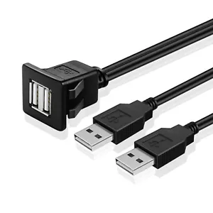 Dual USB Flush Mount Extention Cable w/ Buckle (Square) for Dashboard Panel 6FT - Picture 1 of 6