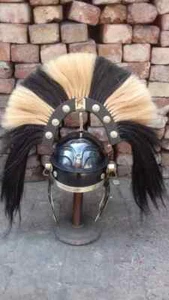 Roman Black Helmet Medieval Centurion Helmet With Black & White Crest Plume - Picture 1 of 4