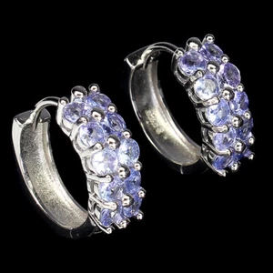 925 Sterling Silver Earrings Round Blue Tanzanite 2.5mm Gemstone Jewelry - Picture 1 of 14