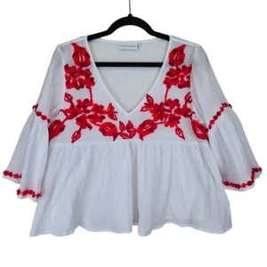 Camisa Ada Kamara Mujer Peplum Campesina Gauzy Mediana Bordada Floral Bohemia - Imagen 1 de 10