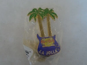Hard Rock Cafe pin La Jolla Doubleneck Vertical Violet Guitar with Palm Trees - Picture 1 of 1