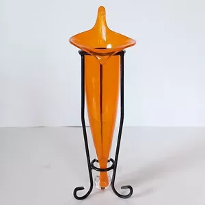 Vintage orange mundgeblasene Kunstglas Jack in der Kanzel Vase mit Metallständer 10,5" Tulpe - Bild 1 von 8