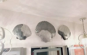 Silver Filigree Capiz Green Nautical Sea Shell Clams 3 Sizes Set Wall Decors - Picture 1 of 9