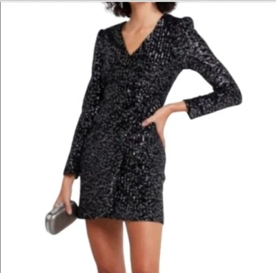 Vestido OPT Luna Terciopelo Lentejuelas Imitación Envoltura Mini XS Negro Manga Larga Talla XS Nuevo  Foto 1 de 4