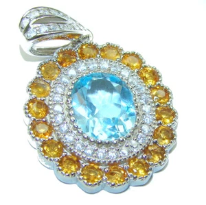 Swiss Blue Topaz Pendant 9.5ct Sterling Silver Handmade Oval 925 Gift Blue - Picture 1 of 4