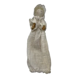 Vintage Primitive Folk Art Wood Clothes Pin Doll Handcrafted Baby Bonnet Gown - Picture 1 of 14