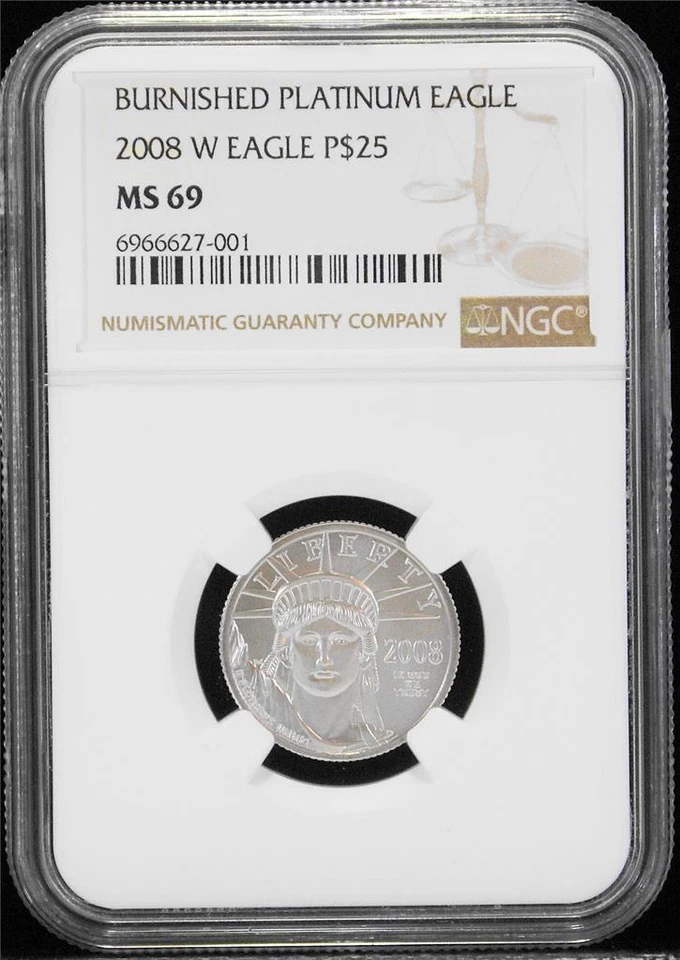 2008-W $25 1/4 Ounce Rare .9995 Burnished Platinum Eagle NGC MS 69 Gold Label - Image 1 of 2