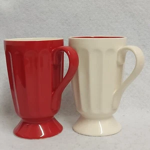 A Pair of Jamie Oliver Jme Latte/Coffee Mugs Ribbed Wakey Wakey Red White - Picture 1 of 13