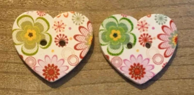 2 Flower Heart Sewing Buttons Crafting Wood 2 Hole 1"  - Image 1 of 2