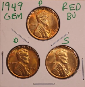 Centavo de trigo Lincoln 1949 P D S 1 centavo gema rojo juego Bu (3 monedas) 49688 - Imagen 1 de 2