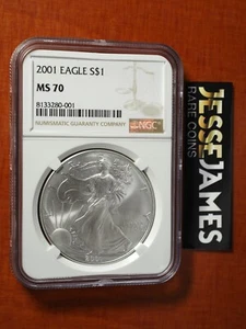 2001 $1 AMERICAN SILVER EAGLE NGC MS70 CLASSIC BROWN LABEL - Picture 1 of 2