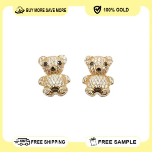 10K Yellow Gold Teddy Bear With Stone Earring - Picture 1 of 7