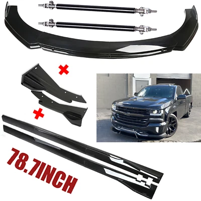For Chevy Silverado 1500 Front Rear Bumper Lip Splitter Spoiler Kit Side Skirts Foto 1 de 4