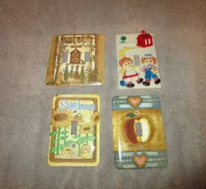 Vintage Lichtschalter Abdeckplatten doppelt & einzeln Sonnenblume Raggedy Ann Bauernhaus 4X - Bild 1 von 6