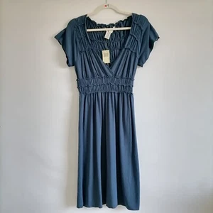 NWT Max Studio Womens Blue V-Neck Elasticized Waist Fit & Flare Dress Size S - Picture 1 of 6