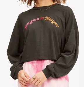 Billabong Crop Top Womens Large Beach Boyfriend Style Long Sleeve T Shirt - Picture 1 of 5