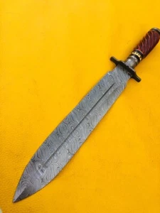 CUSTOM HAND MADE DAMASCUS STEEL FIX BLADE BOWING KNIVE.(17.00”)OVERALL - Picture 1 of 10