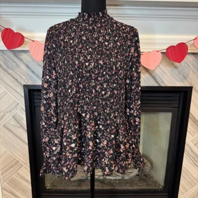 Ophelia Roe Floral Mock Neck Smocked Peplum Blouse Long Sleeve 2XL - Image 1 of 2