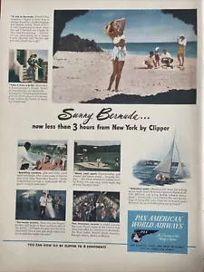 1947 vintage Pan American Airlines print ad, 9 days in Sunny Bermuda - Picture 1 of 1