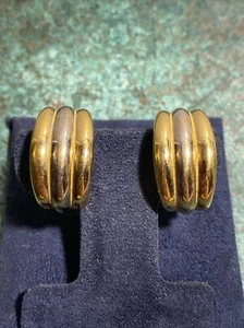 Burberry Vintage Half Hoop Earrings Gold Siver Tone Signed - Picture 1 of 12