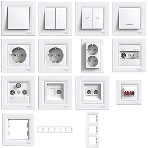 SCHNEIDER Asfora Schuko Gniazdo Przełącznik Przycisk Ściemniacz SAT TV Rama Alpejska biel - Zdjęcie 1 z 37