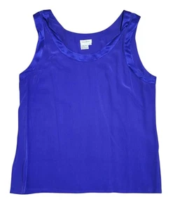 Camiseta sin mangas vintage Neiman Marcus 100 % seda azul real talla L - Imagen 1 de 3