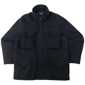 Stussy Vintage Wool Blend Military Jacket Black M Embroidered Pockets Men's - Picture 1 of 7