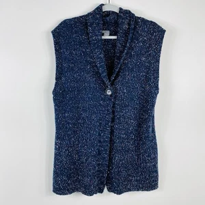 Chico's Size XL 16 3 Confetti One Button Cardigan Sweater Blue Cotton Blend - Picture 1 of 5