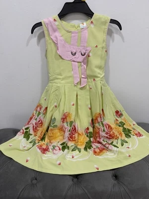 Baby Girls Indian Floral Print Frock Style Kurti Sleeveless Dress Party Wear - Image 1 of 4