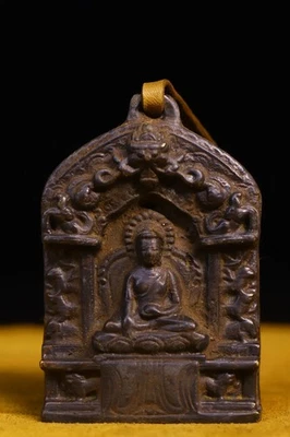 Colgante de nicho de Buda Shakyamuni cinabrio de bronce amuleto casa de pueblo Dharma Foto 1 de 4