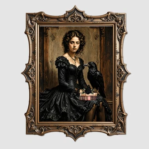 Moody Raven Painting Print Dark Academia Victorian Lady Gothic Wall Art Goth - Picture 1 of 19